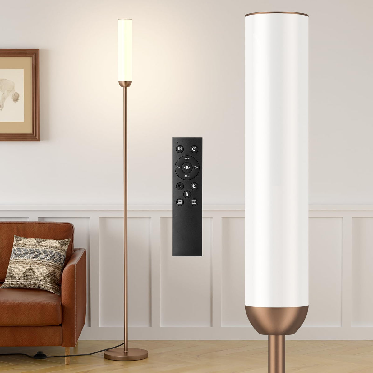 Ambimall LED Floor Lamp with Remote Control, Foot Switch, Black