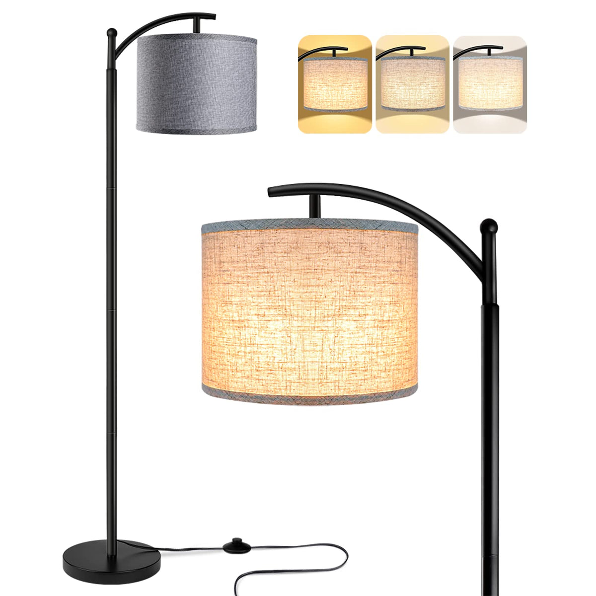 Floor Lamp for Living Room, LED Standing Lamp Tall Industrial Floor Lamp Reading for Bedroom, Office (9W LED Bulb, Beige Lampshade Included) -Oil-Rubbed Bronze