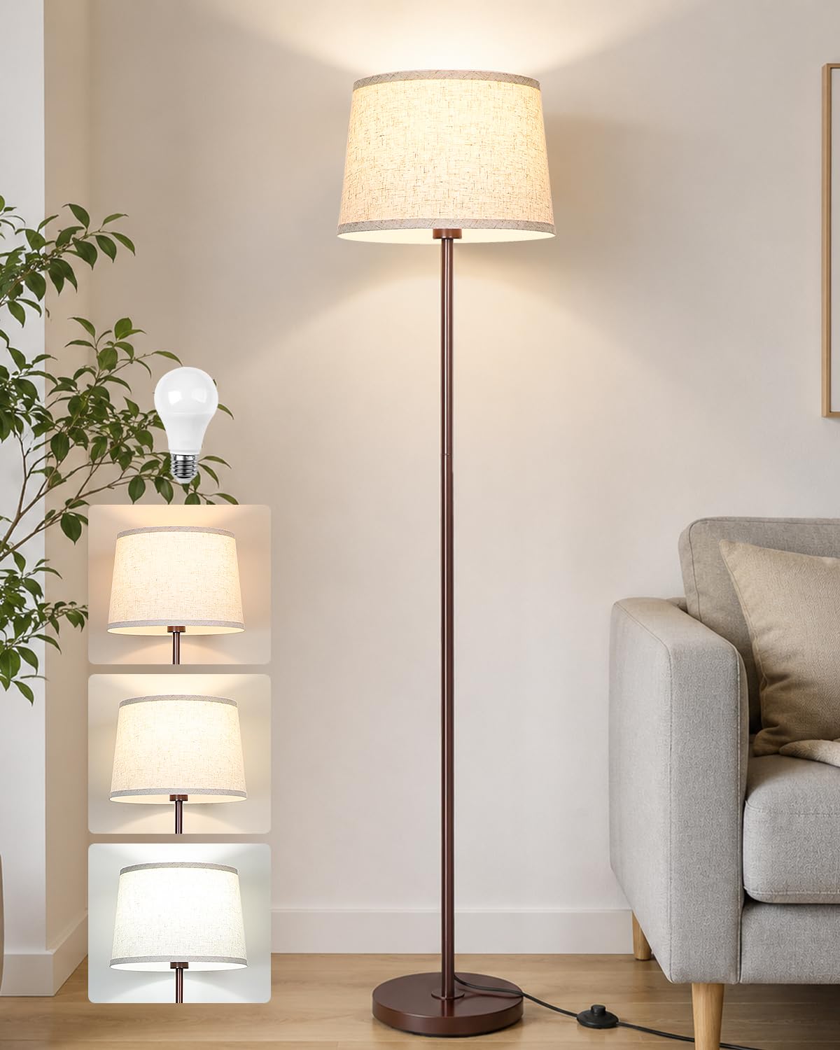JUNNAI 61.8" Floor Lamp for Living Room, Modern Standing Lamp for Bedroom