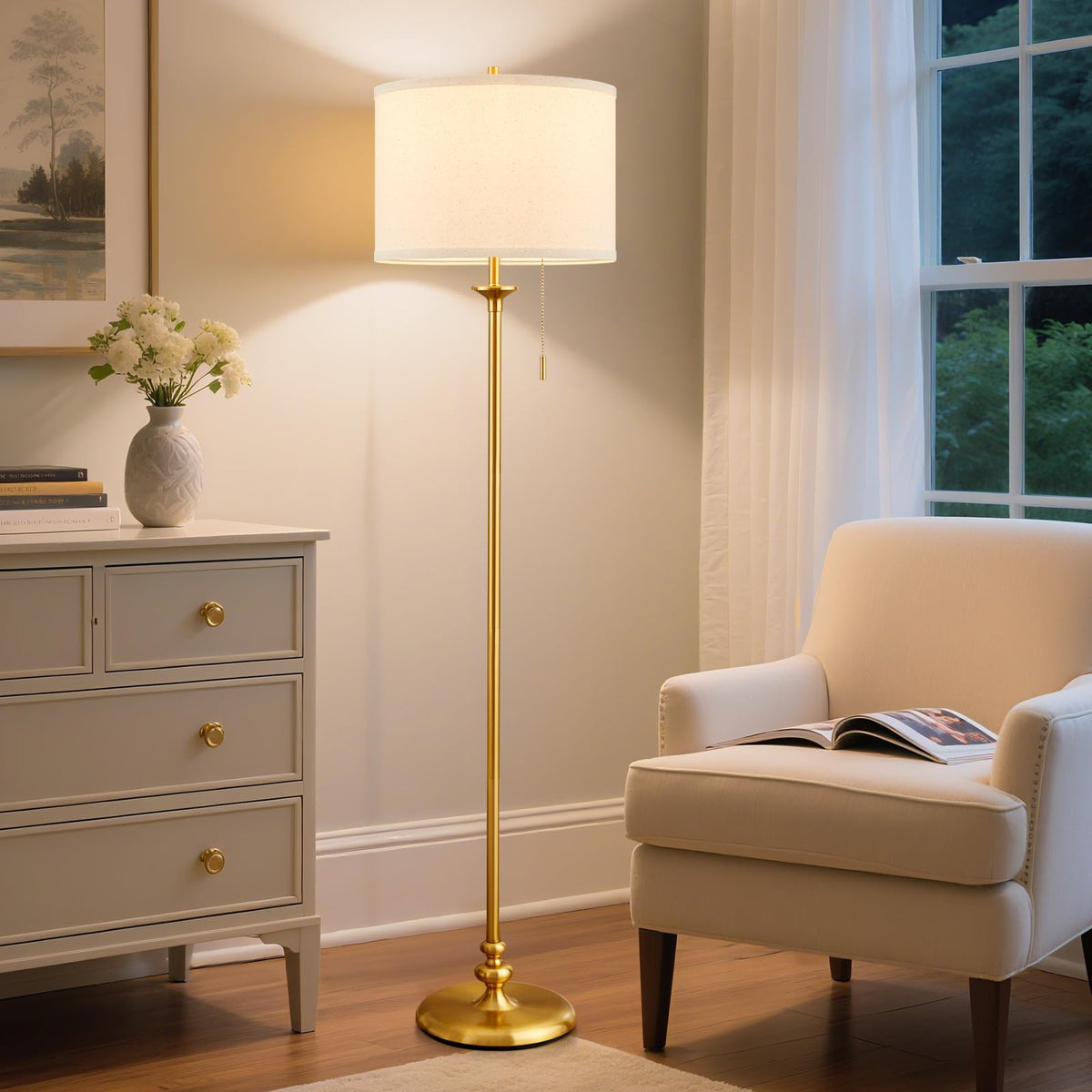 Luvkczc Black Floor Lamp, 60" Standing Lamp with Fabric Lampshade