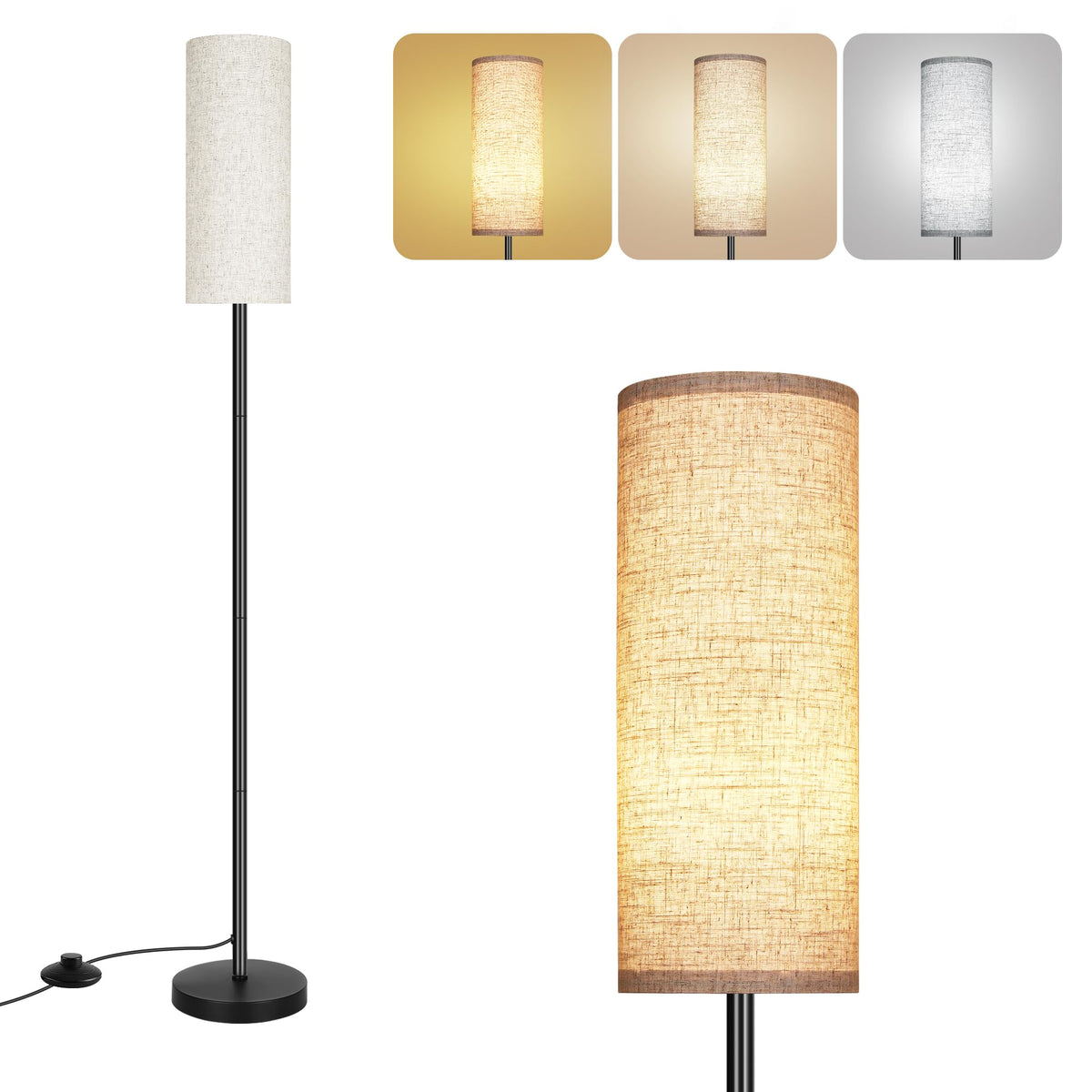 PARTPHONER Floor Lamp for Living Room, Modern Standing Lamps with Lampshade, Minimalist Tall Lamp with Foot Switch for Living Room, Bedroom, Kids Room, Office(Bulb Not Included)