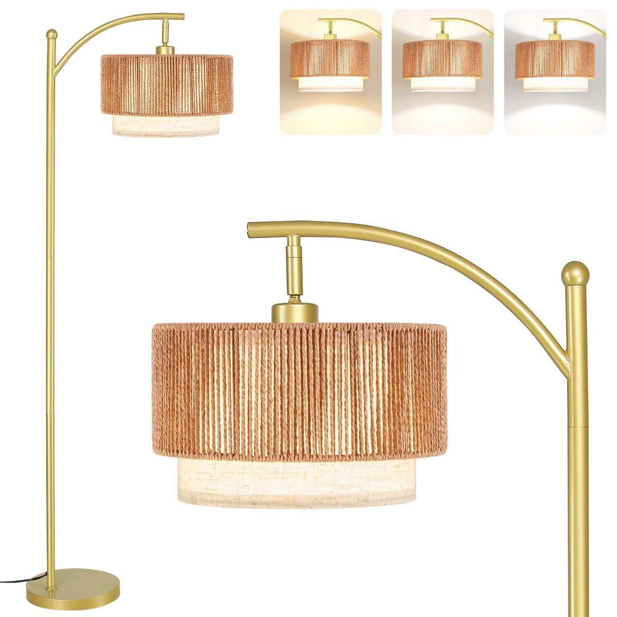 SUNMORY Arc Floor Lamps for Living Room, Rattan Standing lamp with 12W Bulb