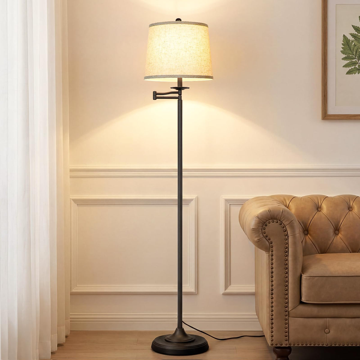 Qingmiao 61" Vintage Floor Lamp with Swing Arm 350° Adjustable, 3-Way Bulb