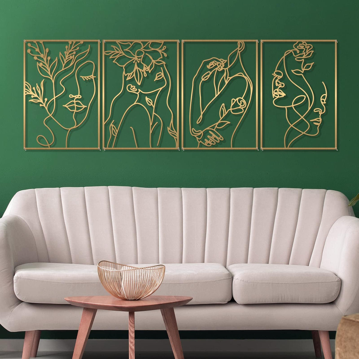 Glamativity 4 Pack Gold Wall Art Decor, Minimalist Single Line Real Metal Wall Art, Woman's Body Shape Abstract Wall Art (Gold Classic Style, 17 x 11.8'')