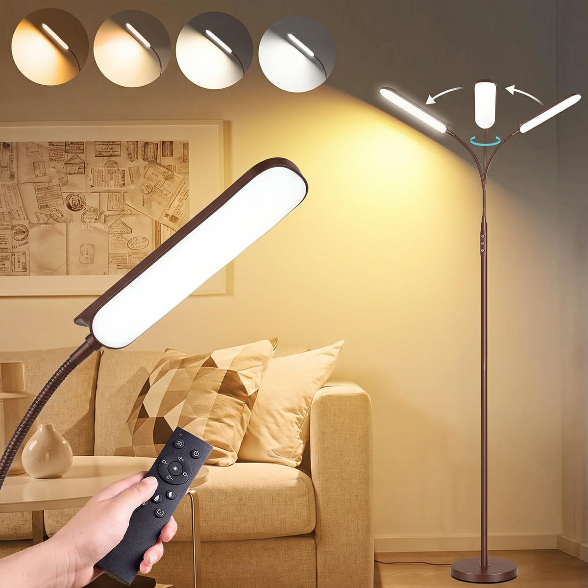 marctronic Floor Lamp, 18W 1800LM Super Bright LED Floor Lamp with Remote & Works with Smart Plug, Dimmable Timing Eye Caring Reading Lamps Floor Standing for Living Room Bedroom Office