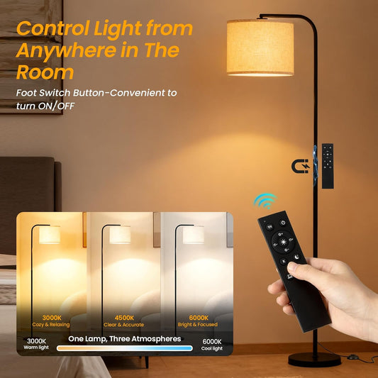 Arc Floor Lamp with Remote and Dimmable Black Floor lamps for Living Room