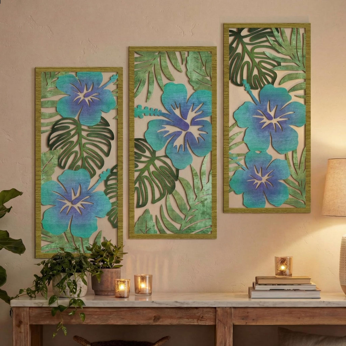 Threehoney 3 Pcs Tropical Wall Decor 3D Palm Leaf Wall Art, Classic