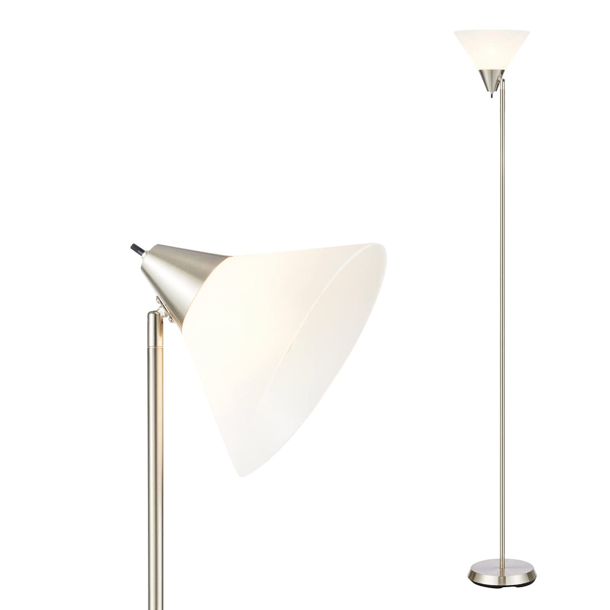 HonoDing Floor Lamp Standing Lamp Adjustable Head Arcylic Shade Floor Lamps for Living Room/Office/Bedroom (Satin Nickel)