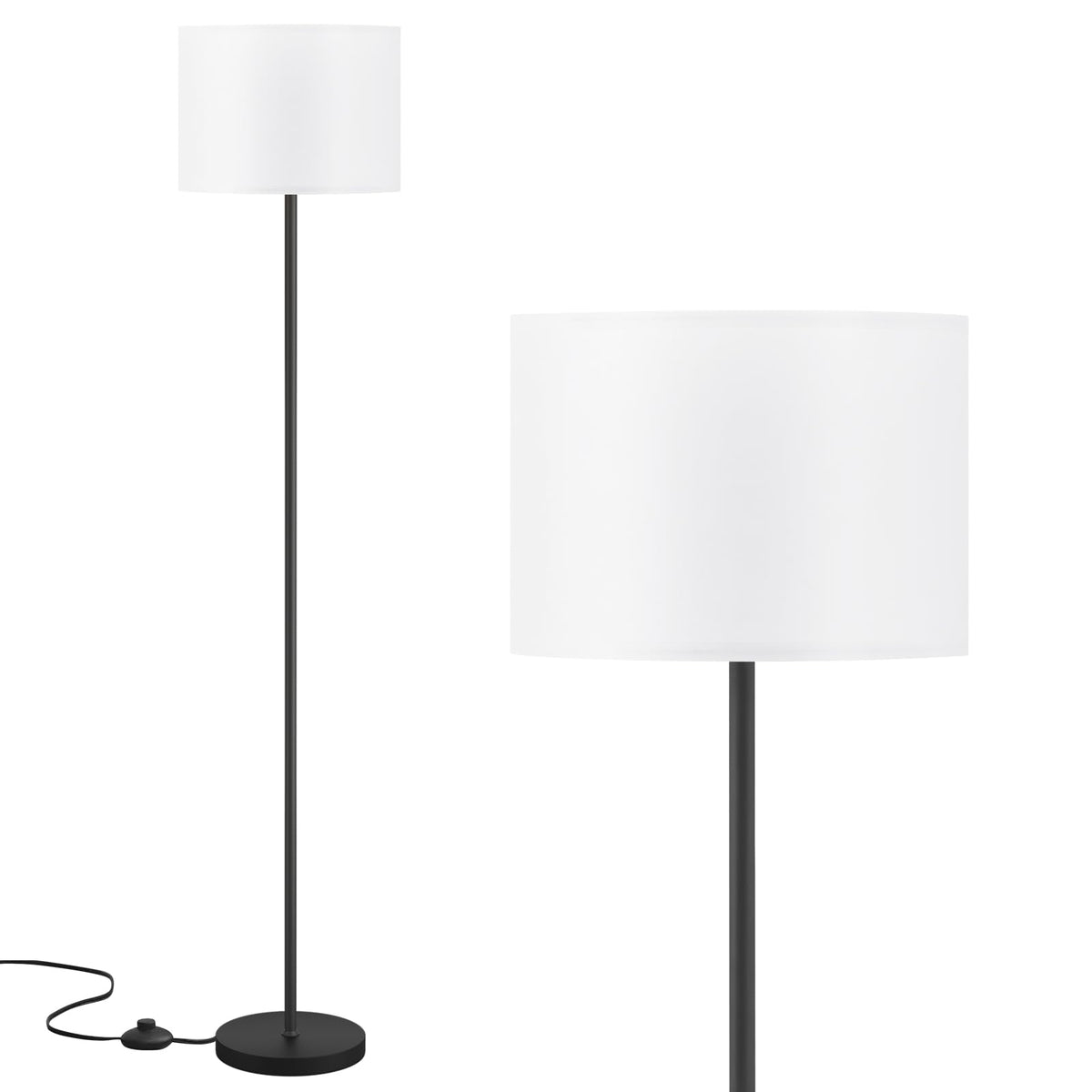 Modern Floor Lamp Simple Design with White Shade & Foot Pedal Switch