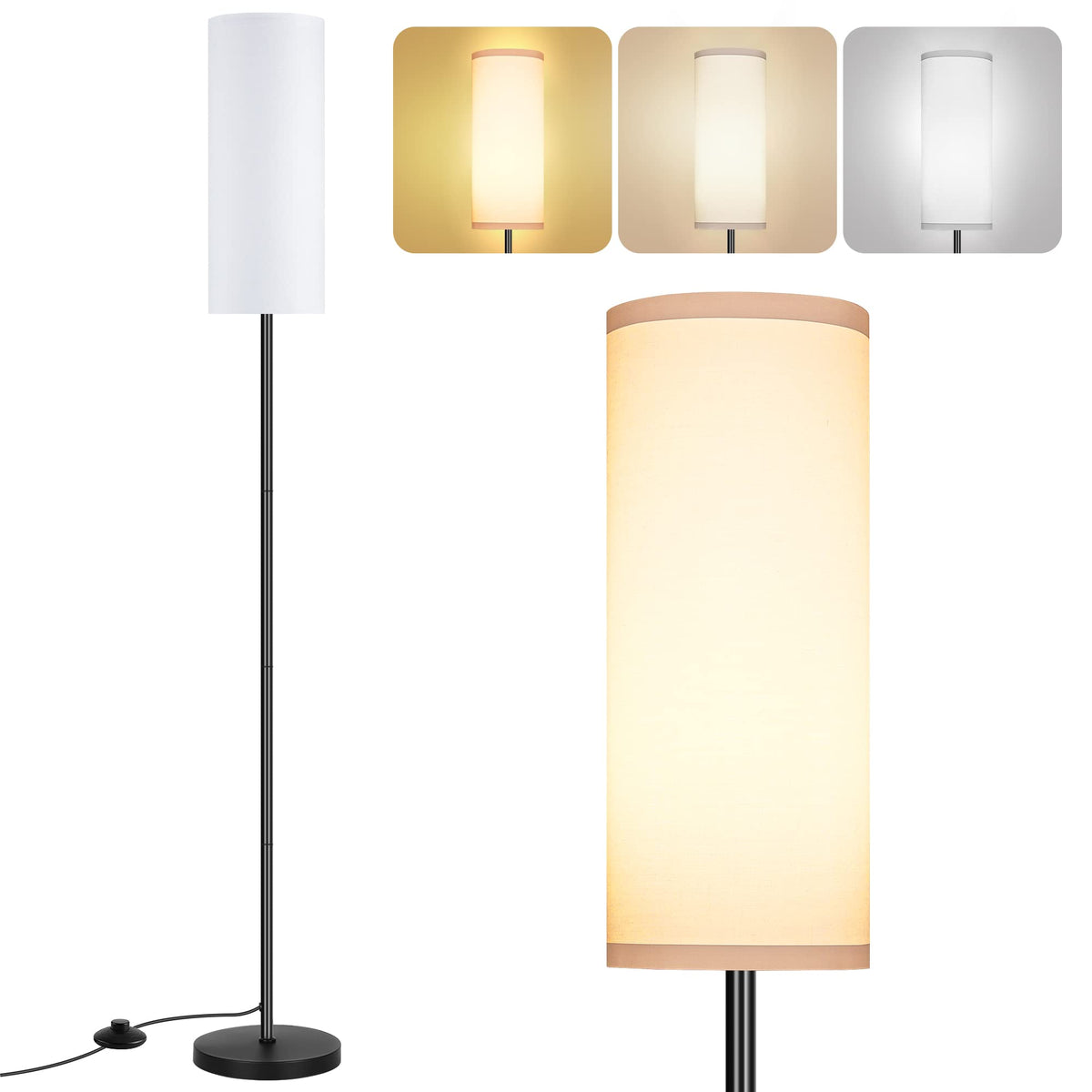 PARTPHONER Floor Lamp for Living Room, Modern Standing Lamps with Lampshade, Minimalist Tall Lamp with Foot Switch for Living Room, Bedroom, Kids Room, Office(Bulb Not Included)