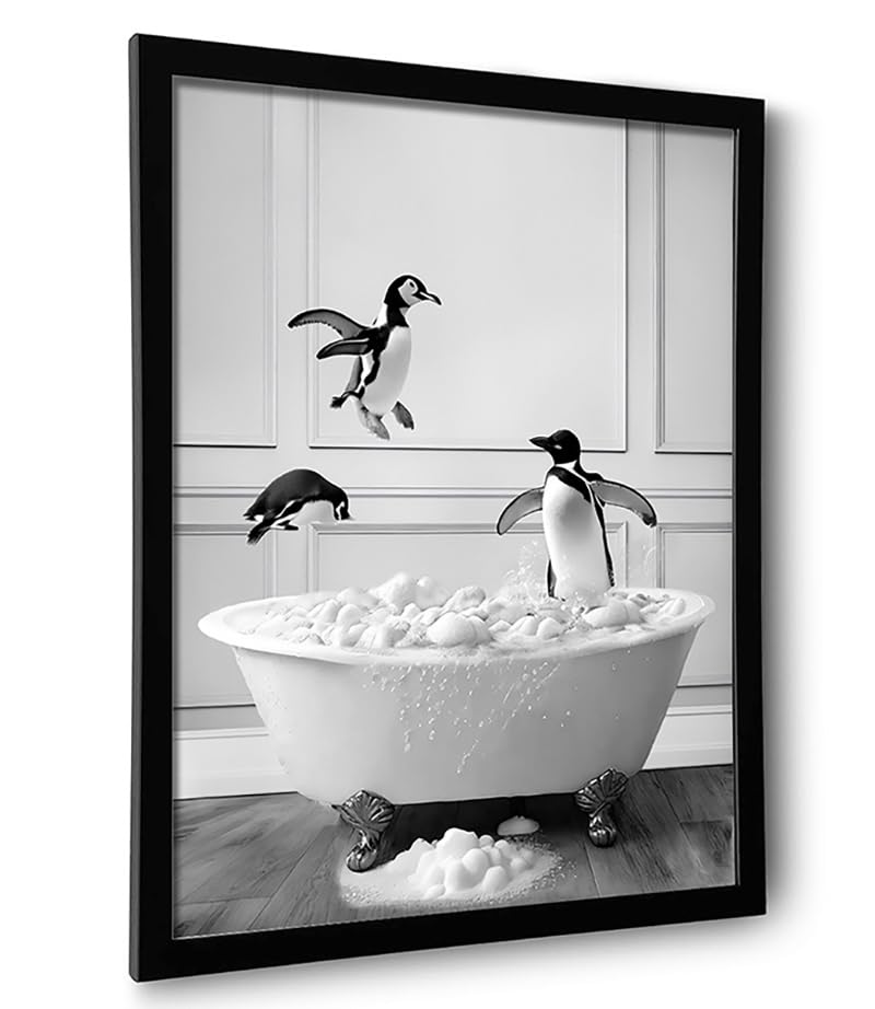 Framed Bathroom Decor Wall Art, Chimpanzee in Bathtub, Black and White Wall Art, Funny Bathroom Wall Decor Signs, Cute Animal Art Home Decor (Framed,8''x10'')