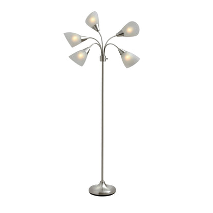 Adesso Floor Lamp with 5 Movable Shades & Adjustable Brightness, Brushed Steel Finish, Silver Perfect Lighting for Bedroom Decor, Beauty & Art Studio