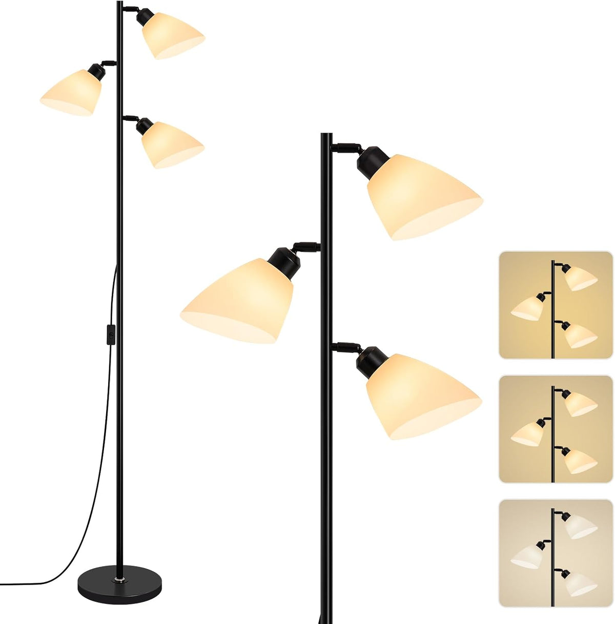 Black Modern Standing Lamp for Living Room,In‑line Push‑button Switch