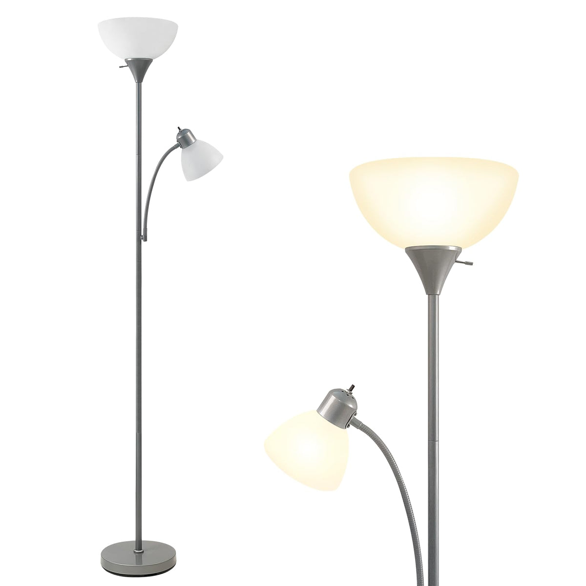 HonoDing Floor Lamp Standing Lamp Adjustable Head Arcylic Shade Floor Lamps for Living Room/Office/Bedroom (Satin Nickel)