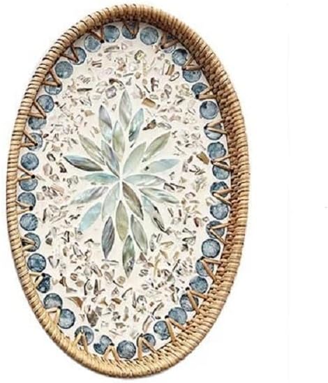 13" Decor Tray for Coffee Table Mother of Pearl Inlay Ottoman Serving Tray