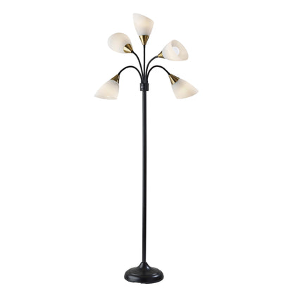 Adesso Floor Lamp with 5 Movable Shades & Adjustable Brightness, Brushed Steel Finish, Silver Perfect Lighting for Bedroom Decor, Beauty & Art Studio