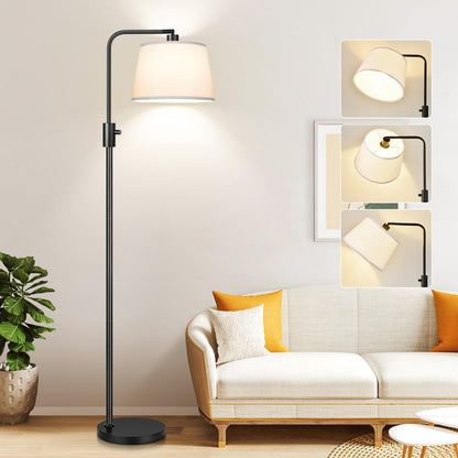 Nintiue 【Upgraded】 Dimmable Floor Lamp, 1000 Lumens LED Bulb Included, Arc Floor Lamps for Living Room Modern Standing Lamp with Linen Shade, Tall Lamp for Bedroom Office Reading Dining Room- Black