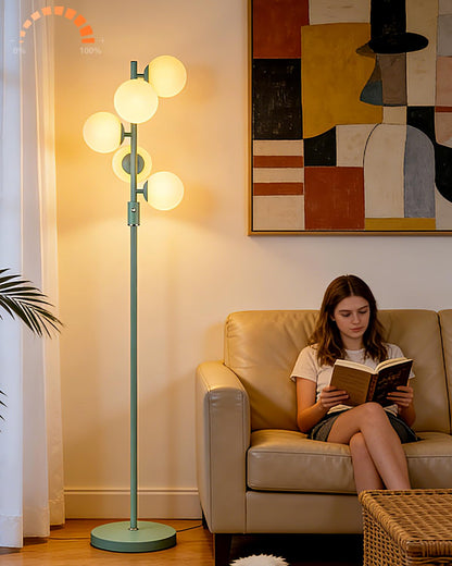Lightdot 63IN Orange Floor Lamp with Shelf Mid Century Modern Tall Standing Lamps with 3000K Warm White Bulb Included Dimmable Globe Floor Lamp with 5Lbs Heavy Base for Living Room/Party/Corner Decor