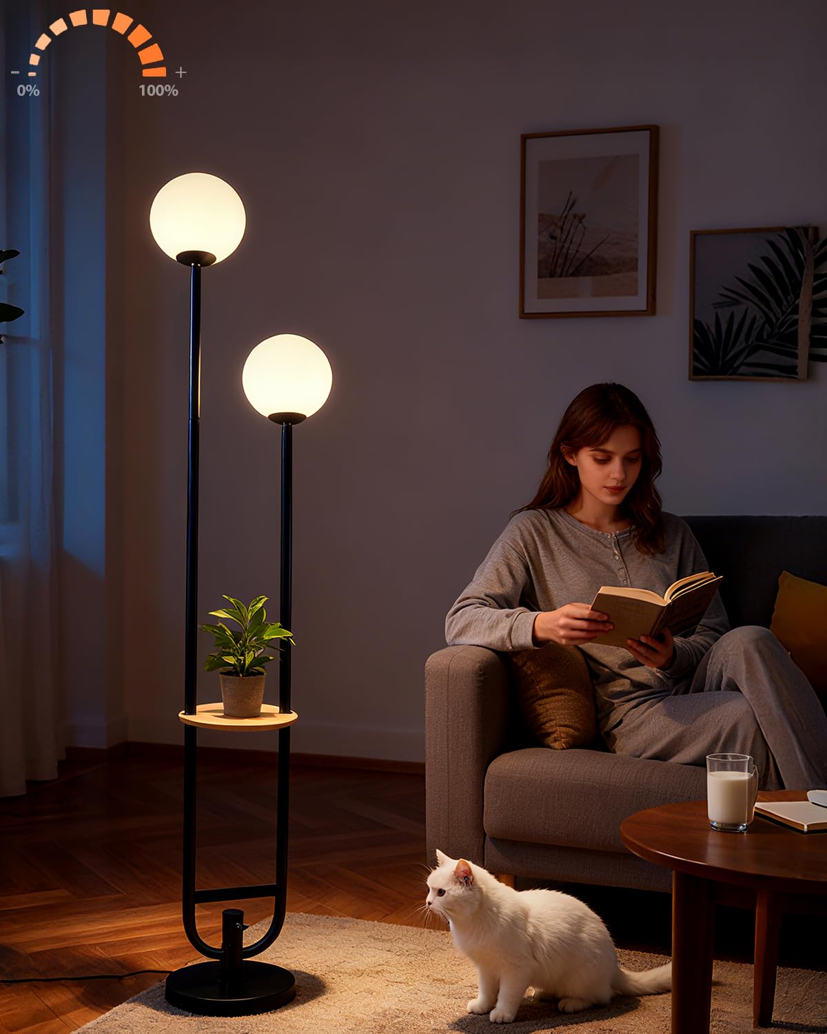 63IN Globe Floor Lamp with Table, 3-Lights Modern Dimmable Floor Lamps with 3000K Warm White Bulbs for Wedding/Party, Black Tall Standing Lamp with 5Lbs Heavy Base for Living Room/Bedroom