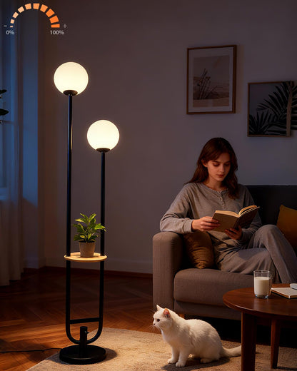 63IN Globe Floor Lamp with Table, 3-Lights Modern Dimmable Floor Lamps with 3000K Warm White Bulbs for Wedding/Party, Black Tall Standing Lamp with 5Lbs Heavy Base for Living Room/Bedroom