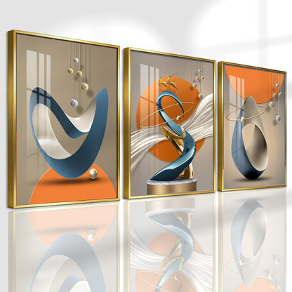 Pennimor 3Pc Abstract Geometric Aluminum Alloy Frame Wall Art 12x18in Black