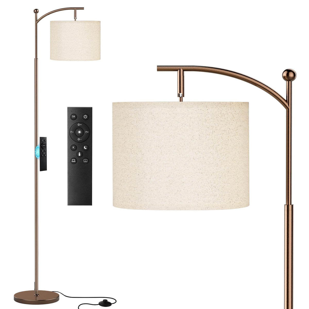Ambimall 60" Floor Lamp with Remote and Stepless Dimmable Bulb, Black Pole