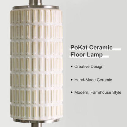 PoKat Silver Ceramic Floor Lamp for Living Room Bedroom, 64" Modern Tall Standing Lamp with Rotary Switch, Traditional Living Room Lamp for Corner, Home Office, Nursery
