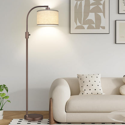 Nintiue Upgraded Modern Arc Dimmable Tall Standing Floor Lamp with Linen Shade, 1200 Lumens LED Bulb Included, for Living & Reading Room, Bedroom, Office & Nursery, Gold