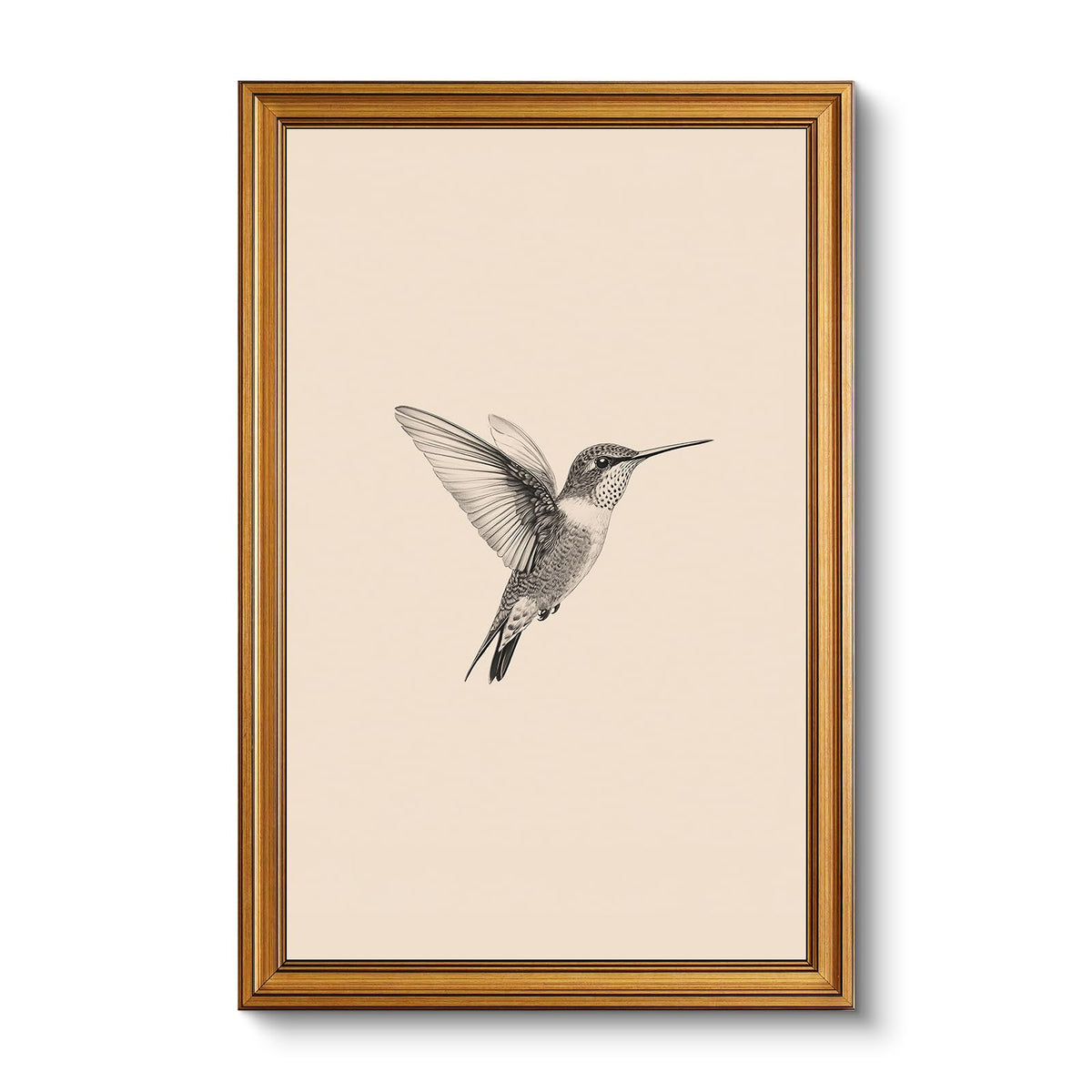 VIYYIEA Vintage Gold Framed Wall Art – Hummingbird Sketch, 8x10 IN