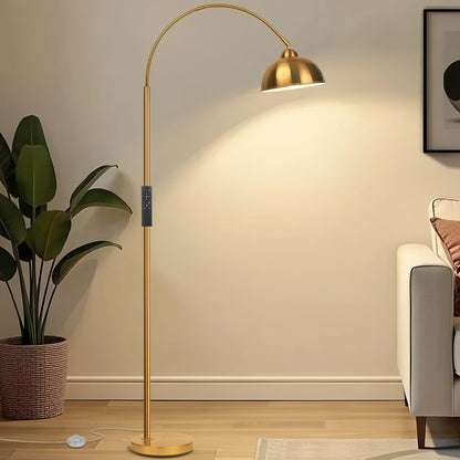 Modern Arc Floor Lamp with Remote Control 12W Stepless Dimmable Arched Standing Lamp,Adjustable Metal Hanging Shade,Tall Over the Couch Pole Light for Living Room, Bedroom, Office (Black)