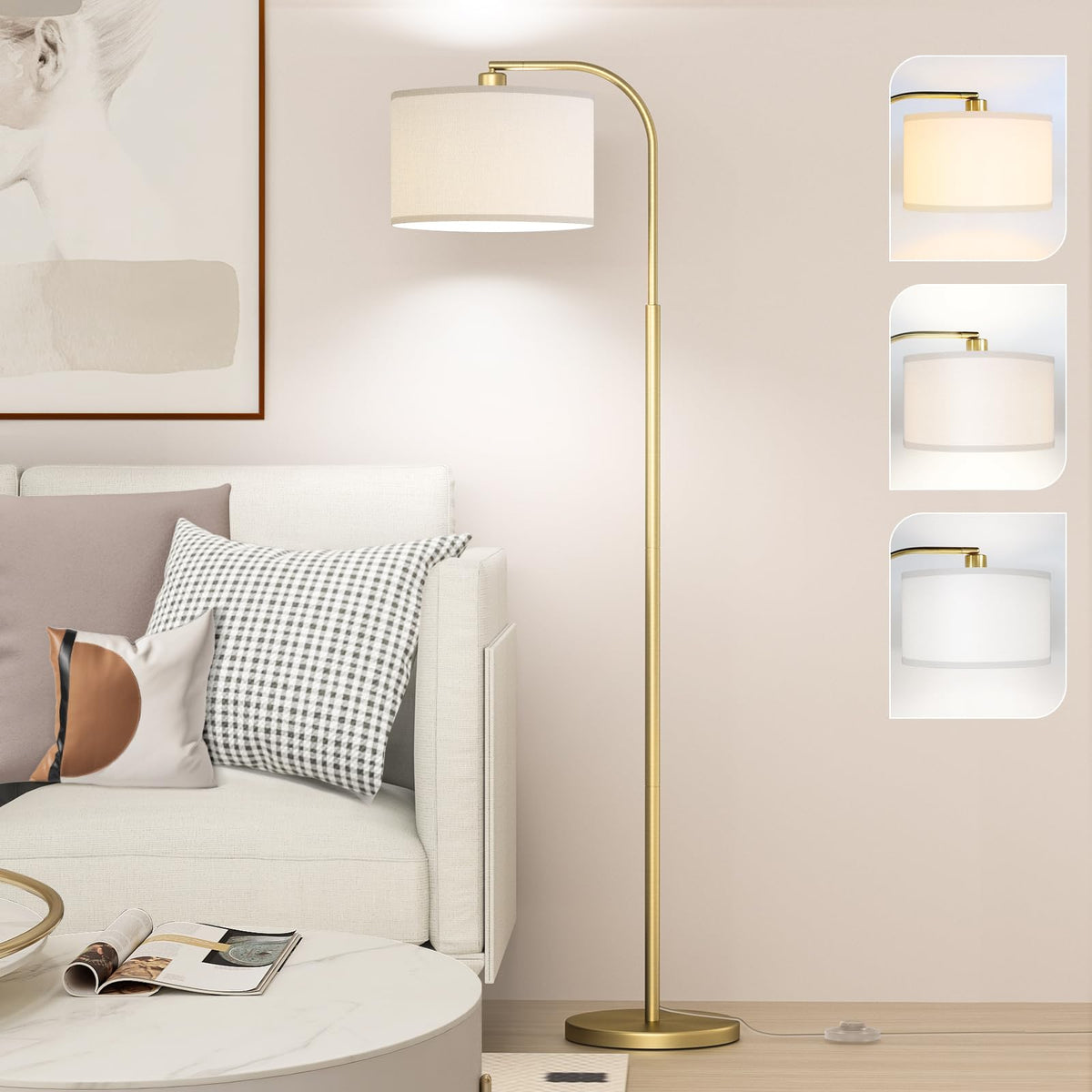 Silver Floor Lamp, Arc Floor Lamps for Living Room