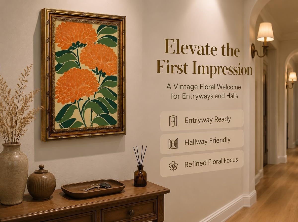 SKZMBTI Vintage Gold Framed Flowers Wall Art Orange blossom Painting Prints