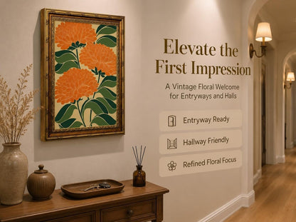 SKZMBTI Vintage Gold Framed Flowers Wall Art Orange blossom Painting Prints