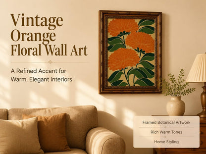 SKZMBTI Vintage Gold Framed Flowers Wall Art Orange blossom Painting Prints