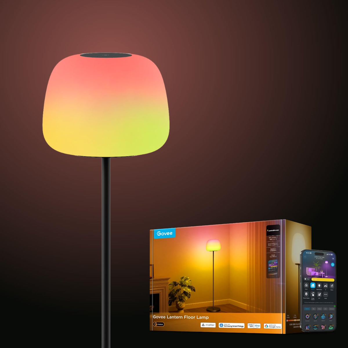 Govee Lantern Floor Lamp, Halo Gradient RGBIC Smart Corner Lamp for Bedroom