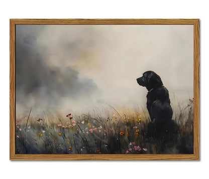 Framed Dog Canvas Wall Art, Cute Three Dogs in Flower Field Pictures Wall Decor, Rustic Farmhouse Animal Nature Paintings Prints Home Decor for Living Room Bedroom Bathroom 12x16 inch