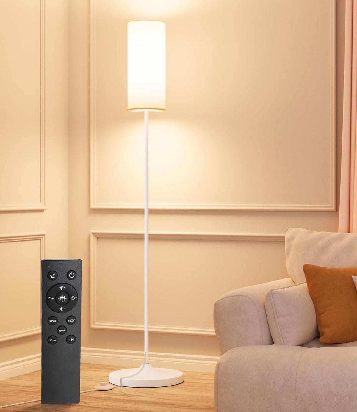 USTO Dimmable Floor Lamp with Remote,12W Led Bulb and Foot Switch, Black