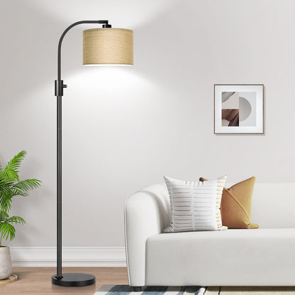 Nintiue Upgraded Modern Arc Dimmable Tall Standing Floor Lamp with Linen Shade, 1200 Lumens LED Bulb Included, for Living & Reading Room, Bedroom, Office & Nursery, Gold