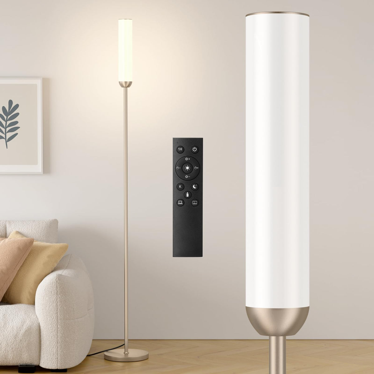 Ambimall LED Floor Lamp with Remote Control, Foot Switch, Black