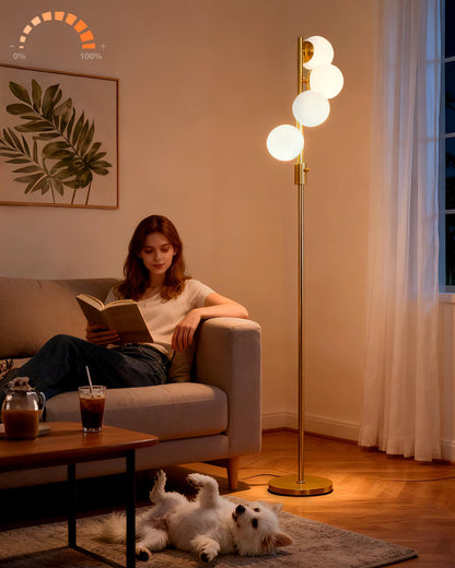 Lightdot 63IN Orange Floor Lamp with Shelf Mid Century Modern Tall Standing Lamps with 3000K Warm White Bulb Included Dimmable Globe Floor Lamp with 5Lbs Heavy Base for Living Room/Party/Corner Decor