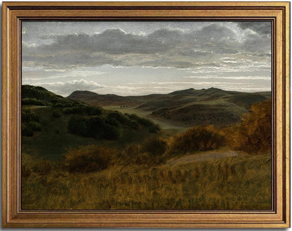 KBKBART Gold Framed Mountain Landscape Wall Art, Rustic Hills Canvas Print