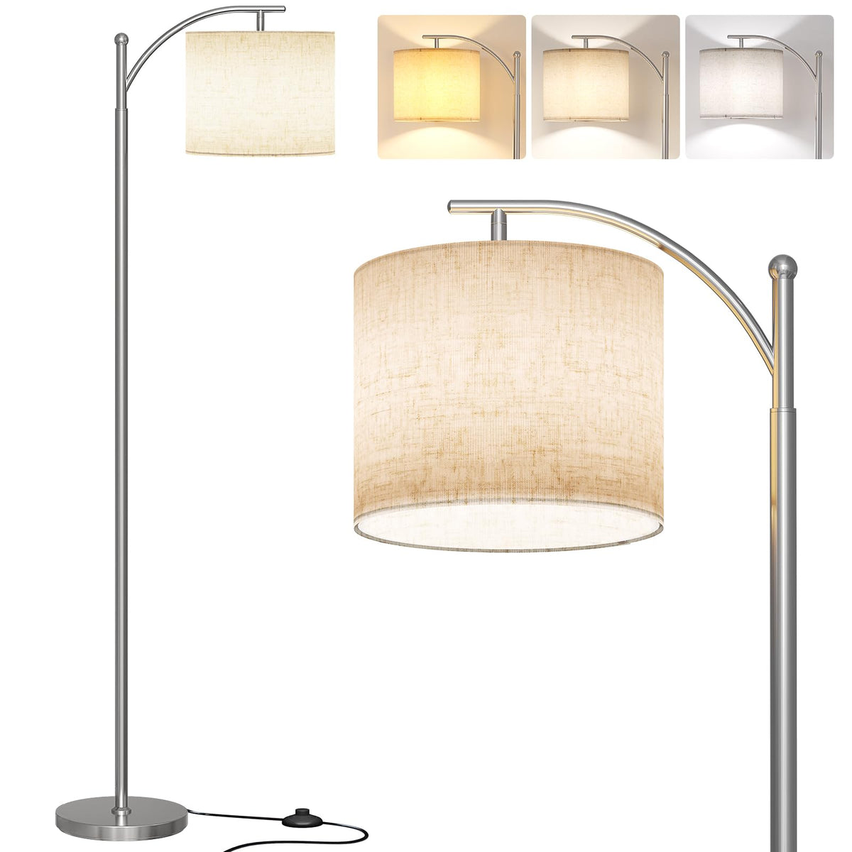 SUNMORY Arc Floor Lamp, Modern Floor Lamp with 3 Color Temperatures Bulb