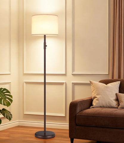 【Upgraded】 Dimmable Floor Lamp for Living Room,1000 Lumens Bulb Included, Modern Floor Lamps Simple Design with Linen Shade, Tall Standing Lamp for Bedroom Office Dining Room, Black Pole Lamp
