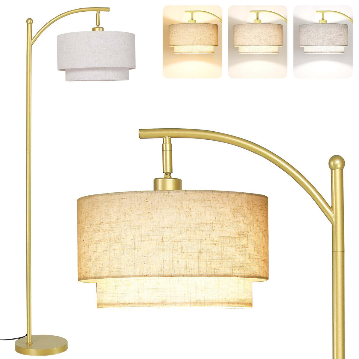 SUNMORY Arc Floor Lamps for Living Room, Rattan Standing lamp with 12W Bulb