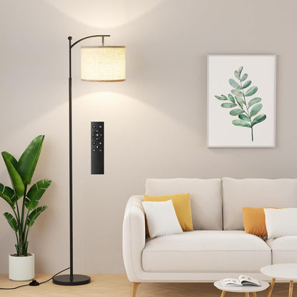 Ambimall 60" Floor Lamp with Remote and Stepless Dimmable Bulb, Black Pole
