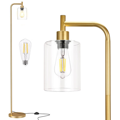 Ziisee Industrial Floor Lamp with Glass Shade - Black, LED Bulbs, Foot Pedal Switch, Easy Assembly