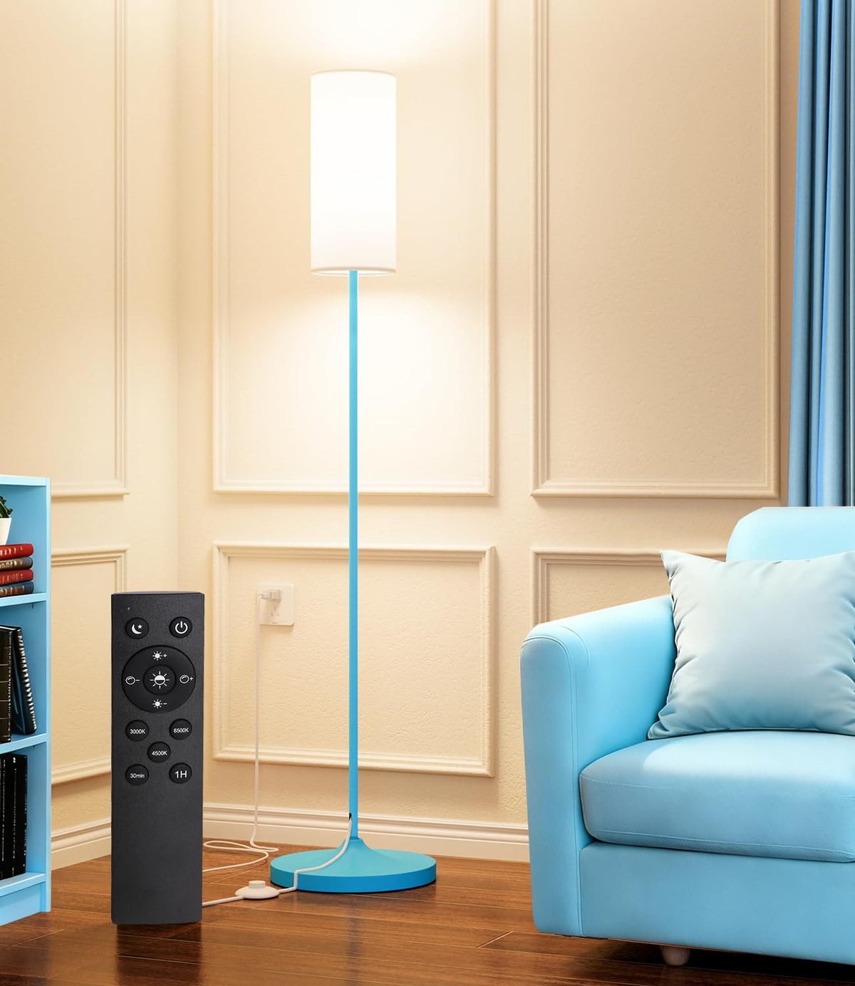 USTO Dimmable Floor Lamp with Remote,12W Led Bulb and Foot Switch, Black