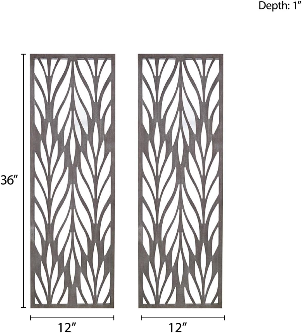 Madison Park Florian Wall Art - Carved Wooden Botanical Leaves Framed, Natural Sheen Finish - Modern Décor for Living Room, Ready to Hang Bedroom Decoration, 12"W x 36"H x 1"D, Reclaimed Grey 2 Piece