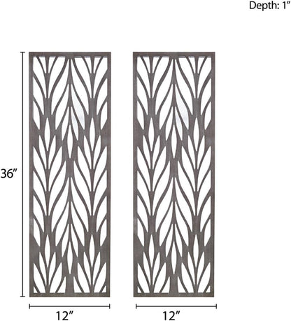 Madison Park Florian Wall Art - Carved Wooden Botanical Leaves Framed, Natural Sheen Finish - Modern Décor for Living Room, Ready to Hang Bedroom Decoration, 12"W x 36"H x 1"D, Reclaimed Grey 2 Piece