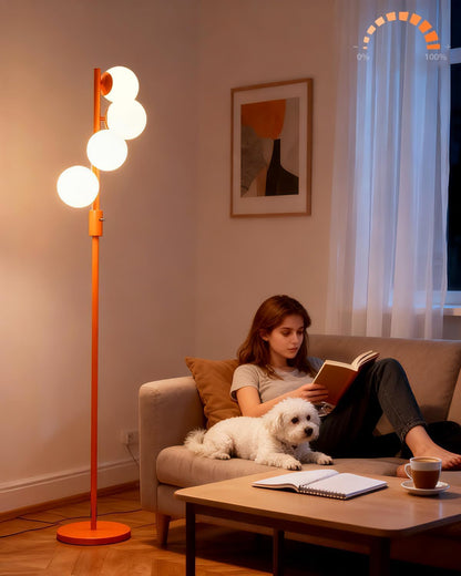 Lightdot 63IN Orange Floor Lamp with Shelf Mid Century Modern Tall Standing Lamps with 3000K Warm White Bulb Included Dimmable Globe Floor Lamp with 5Lbs Heavy Base for Living Room/Party/Corner Decor